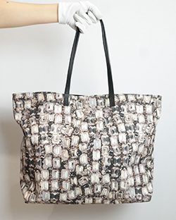 Diamond Tote, Fabric, Grey, XL, With Dust Bag,